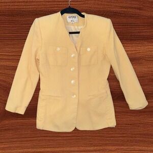 Kasper for A.S.L. Butter Yellow Collarless Blazer Jacket Women's Size 6